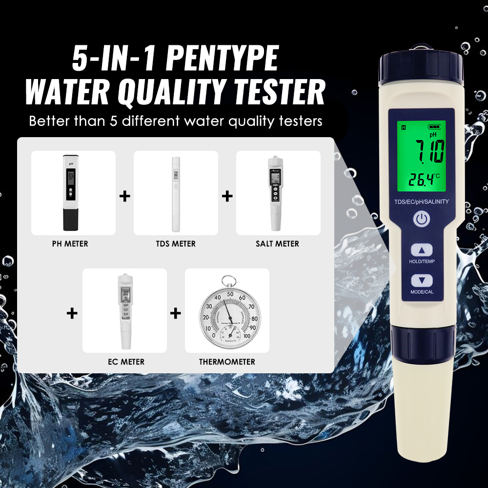 5 IN 1 PH 온도 TDS EC 염분 측정기 자동  - Ph Meter Digital Water Tester 리뷰 및 가격